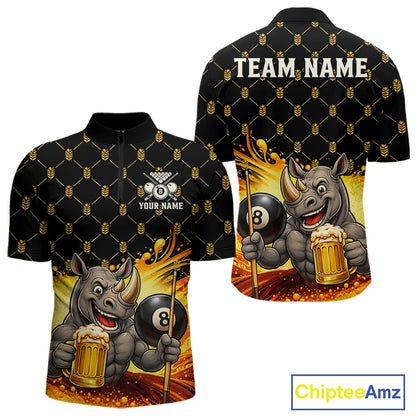 Beer Funny Rhino Play Pool 8 Ball men's quarter zip billiard shirt custom cue sports jersey, pool league apparel