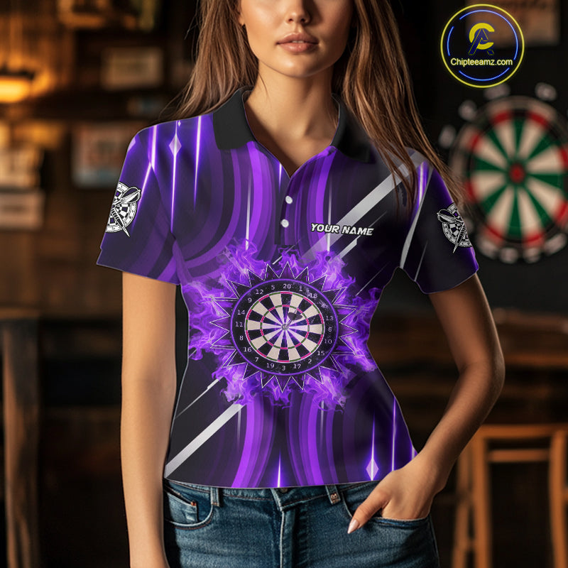 Custom Purple Flames Dartboard Flower Women Darts Polo Shirt Dart Team Jersey Gifts NYN1987