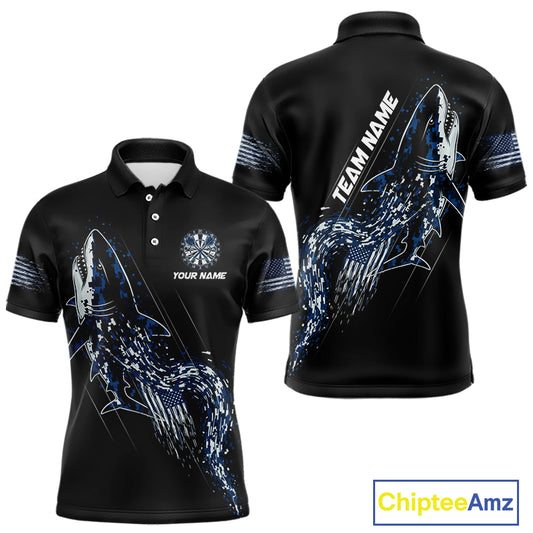 Black And Blue US Flag Digital Camo Shark Darts Polo Shirt For Men