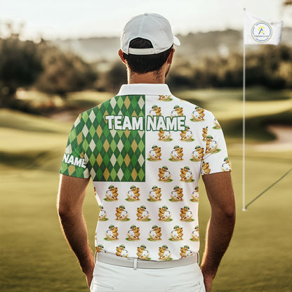 Funny Duck Polo Shirt Mens Golf Polo Shirts Custom Green Argyle Pattern Duck Golf Shirts NYN2879