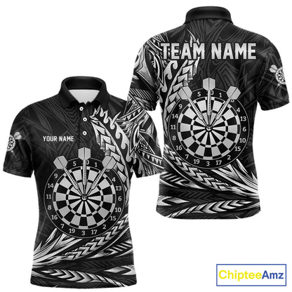 Personalized Black & Silver Tribal Darts Polo & Quarter-Zip Custom Dart Shirts For Men Dart Jerseys  NYN2886