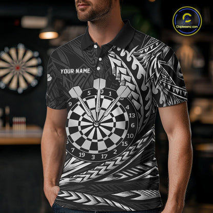 Personalized Black & Silver Tribal Darts Polo & Quarter-Zip Custom Dart Shirts For Men Dart Jerseys  NYN2886