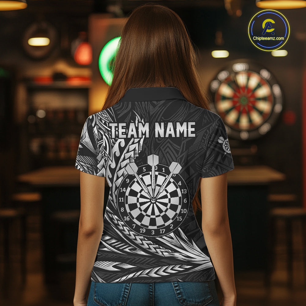 Personalized Black & Silver Tribal Darts Polo & Quarter-Zip Custom Dart Shirts For Women Dart Jerseys  NYN2886