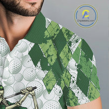 Load image into Gallery viewer, Funny Mens Golf Polo Shirt Custom Green Argyle Pattern Golf Ball Personalized Skull Golf Shirts NYN3100