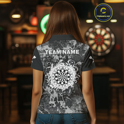 Women's Custom Darts Shirt - Gothic Dartboard With Ink Splash & Baroque Pattern NYN0321