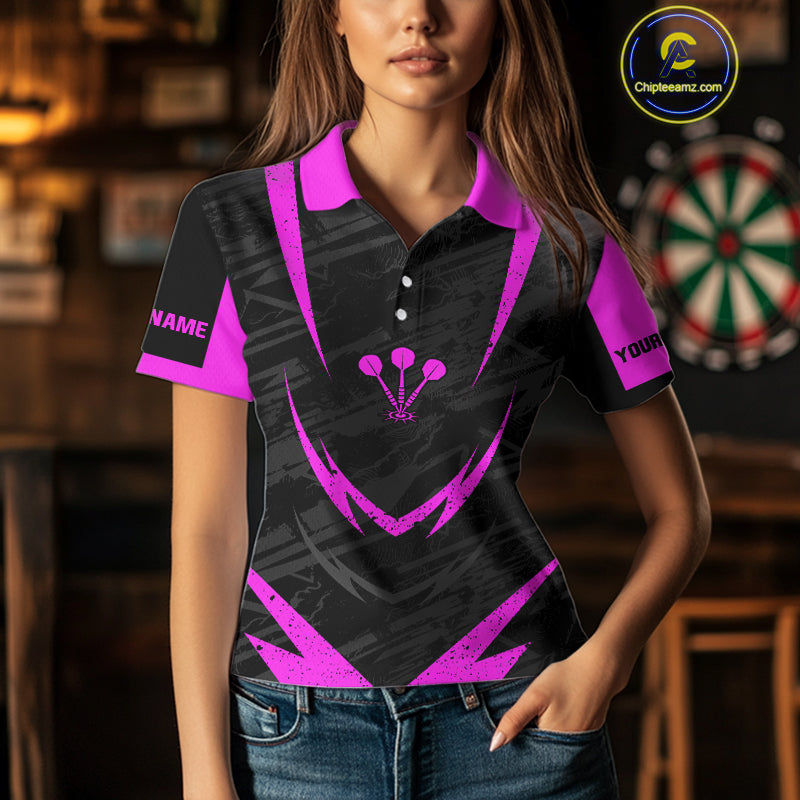 Women's Custom Darts Team Shirt - Purple Wings Skull Dartboard With Grunge Pattern NYN0324