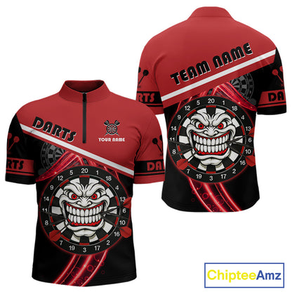 Maroon Lightning Devil Dartboard Darts Shirt For Men - Custom Name & Team Jersey NYN0583