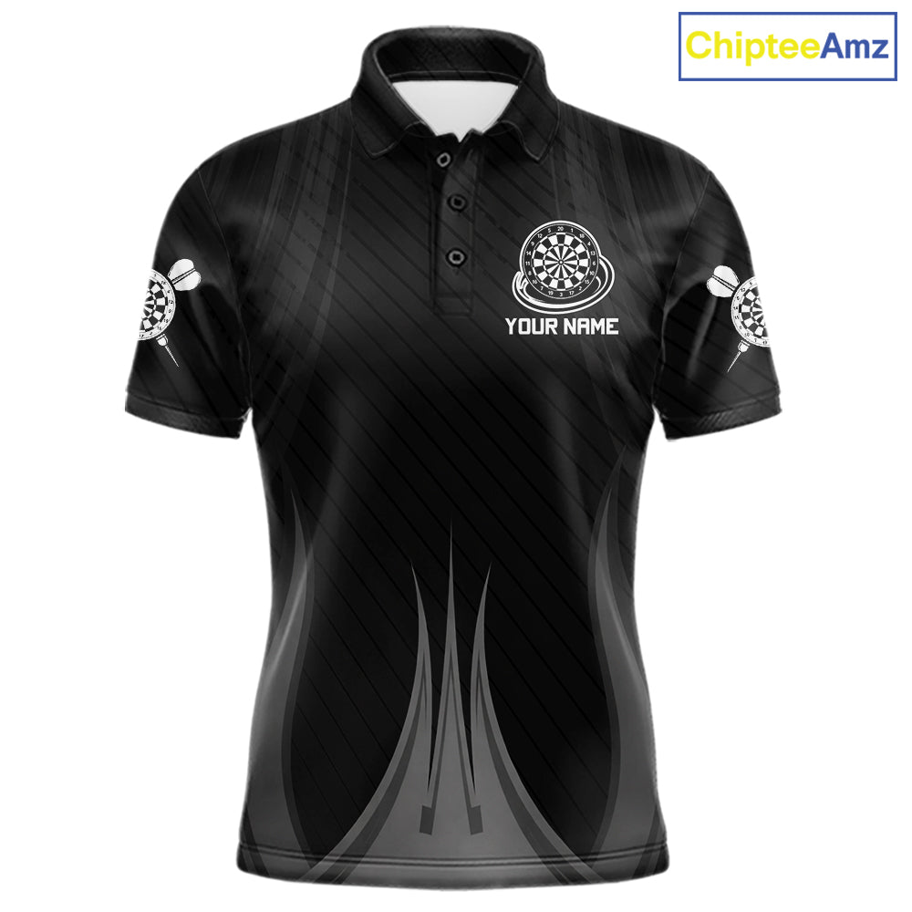 Black White Dartboard men's darts polo shirt, custom dart team jersey, personalized dartboard uniform, tournament darts apparel