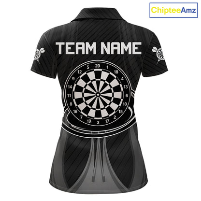 Black White Dartboard women's darts polo shirt, custom dart team jersey, personalized dartboard uniform, tournament darts apparel