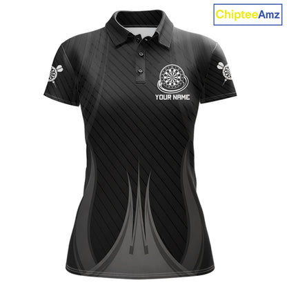 Black White Dartboard women's darts polo shirt, custom dart team jersey, personalized dartboard uniform, tournament darts apparel