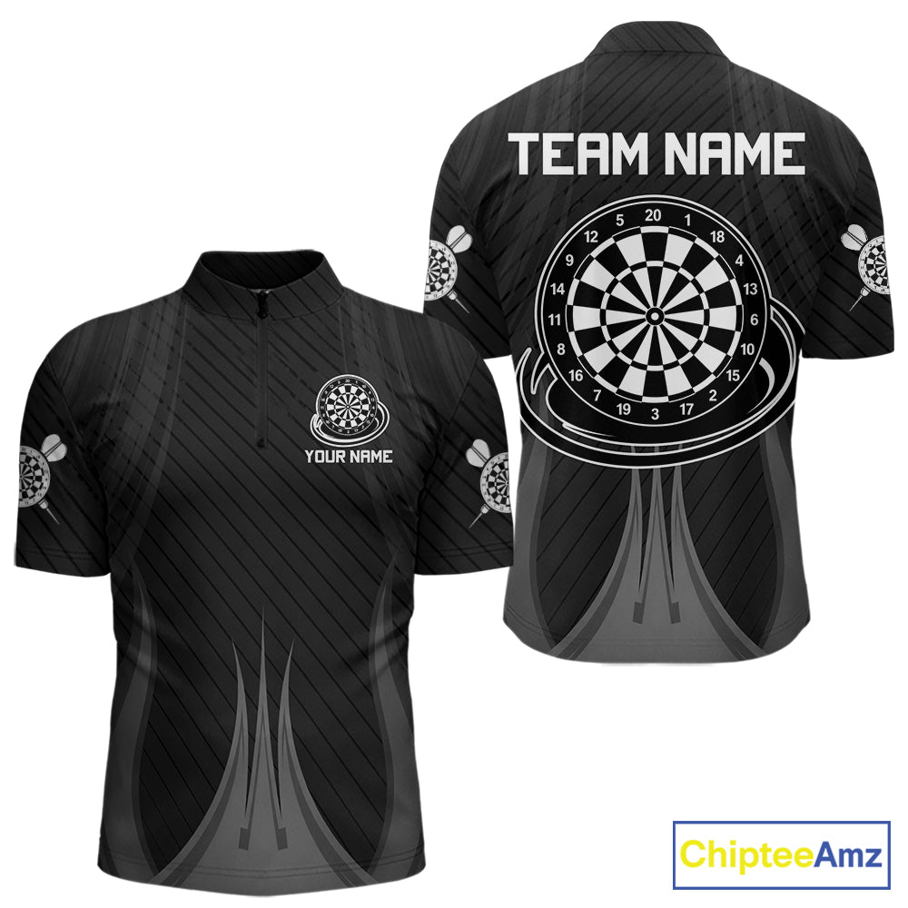 Black White Dartboard men's quarter zip darts shirt, custom dart team jersey, league darts uniform