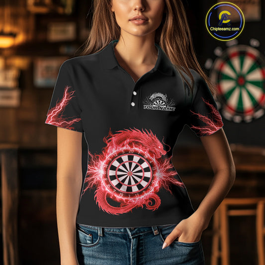Custom Dragon Lighting Red Dartboard Dart Polo Jerseys For Women Dart Team Shirt NYN1724