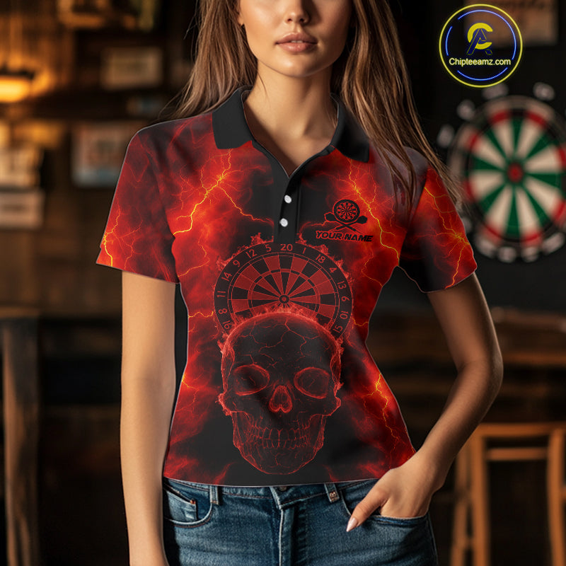 Custom Red Skull Lightning Dartboard Dart Polo Jerseys For Women Outfits Dart Shirts NYN1727
