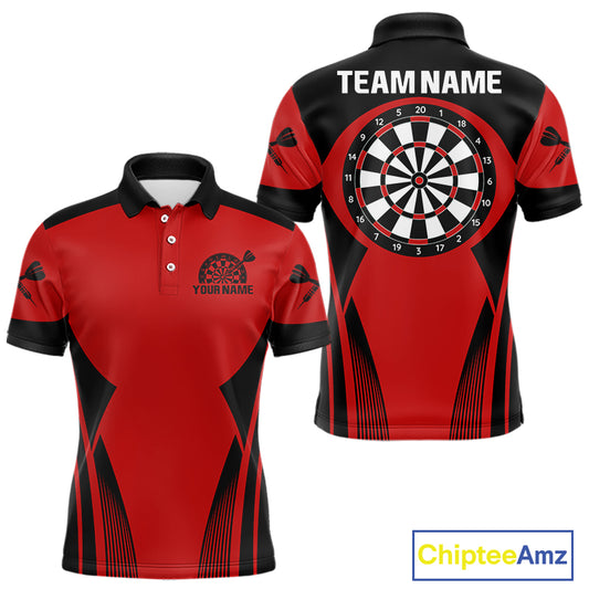 Men's Custom Darts Team Shirt - Crimson & Black Dartboard | Name Personalization NYN0327