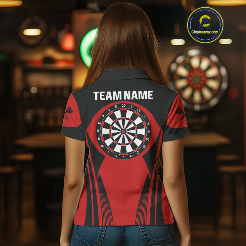Women's Custom Darts Team Shirt - Crimson & Black Dartboard | Name Personalization NYN0327