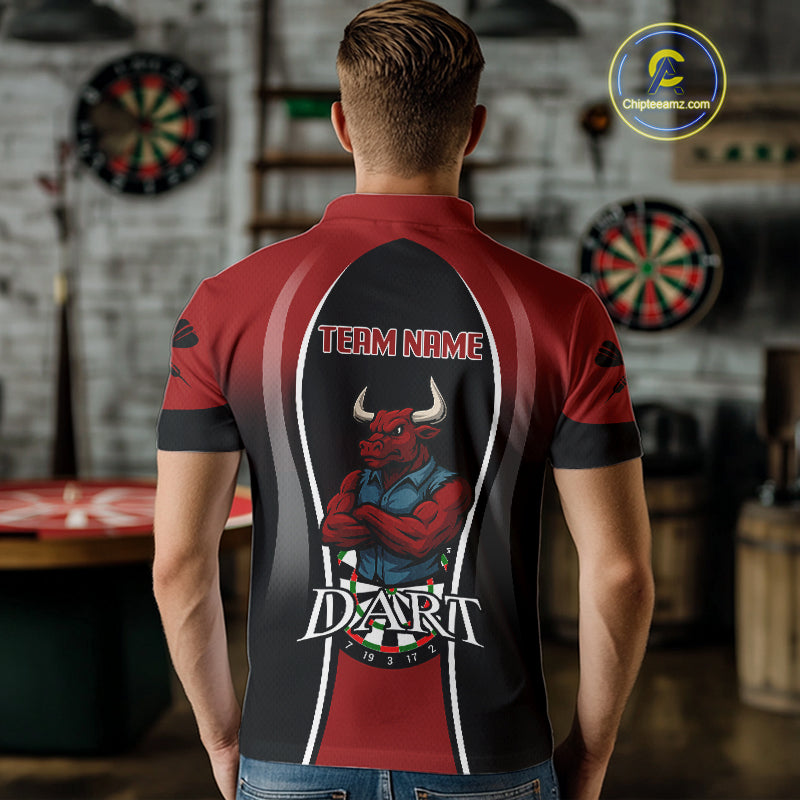 Men’s Custom Darts Shirt - Crimson Bull And Standard Dart Board | Personalized Name NYN0329