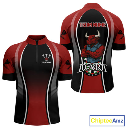 Men’s Custom Darts Shirt - Crimson Bull And Standard Dart Board | Personalized Name NYN0329