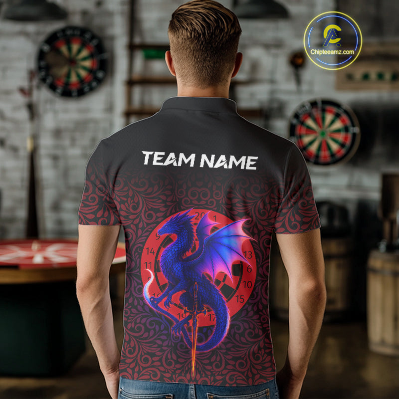 Colorful Gradient Dragon Dartboard Red Men's Darts Shirt - Custom Name & Team Jersey NYN0589