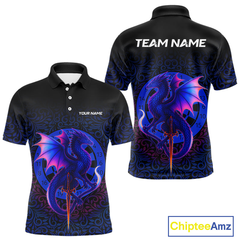 Colorful Gradient Dragon Dartboard Blue Men's Darts Shirt - Custom Name & Team Jersey NYN0590