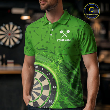 Green Dartboard Lightning Circle Men's Darts Shirt - Custom Name & Team Jersey NYN0595