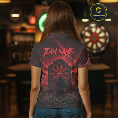 Custom Multi-Skull Lightning Red Dartboard Dart Women Polo Jerseys Grim Reaper Dart Shirts NYN1736