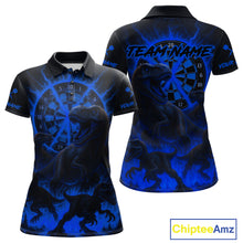 Load image into Gallery viewer, Custom Blue Flaming Dinosaurs Dartboard Polo Dart Shirt For Women Dinosaur Dart Jerseys NYN2007