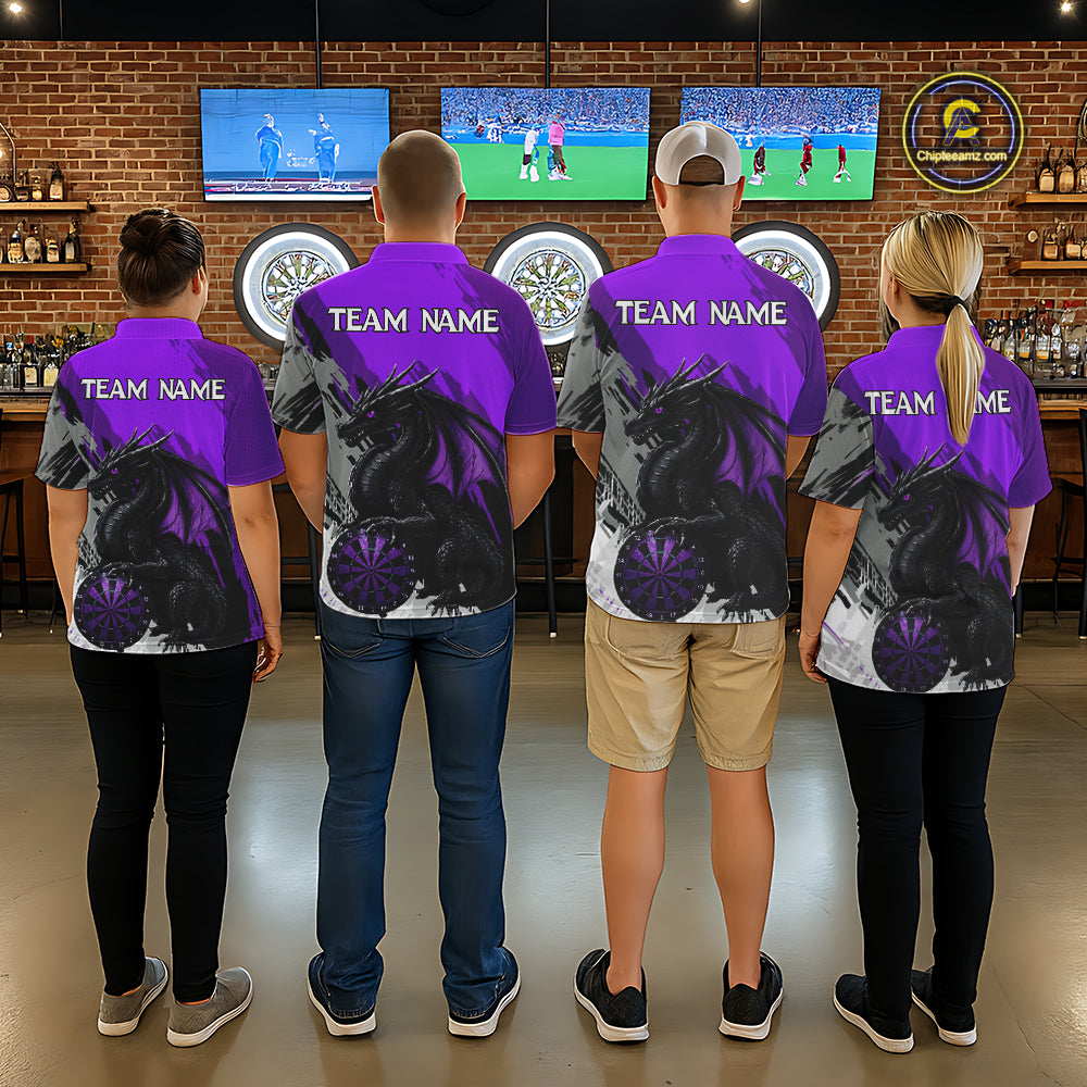 Purple Grunge Dragon Dartboard Custom Women Darts Polo League Shirts Dragon Dart Jerseys NYN2238