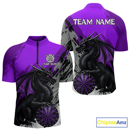 Purple Grunge Dragon Dartboard Custom Men Darts Quarter-Zip League Shirts Dragon Dart Jerseys NYN2238