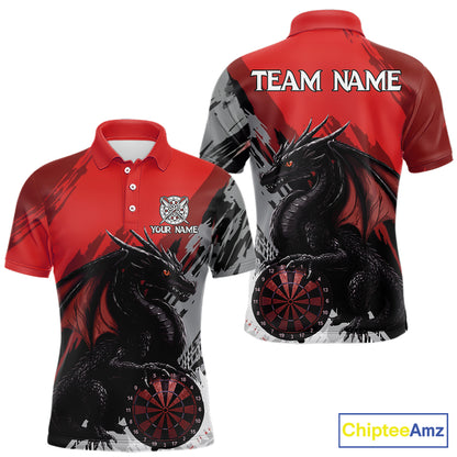 Red Grunge Dragon Dartboard Custom Men Darts Polo League Shirts Dragon Dart Jerseys NYN2239