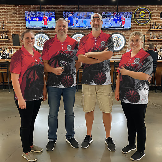 Red Grunge Dragon Dartboard Custom Women Darts Quarter-Zip League Shirts Dragon Dart Jerseys NYN2239