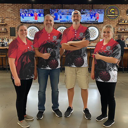 Red Grunge Dragon Dartboard Custom Men Darts Polo League Shirts Dragon Dart Jerseys NYN2239