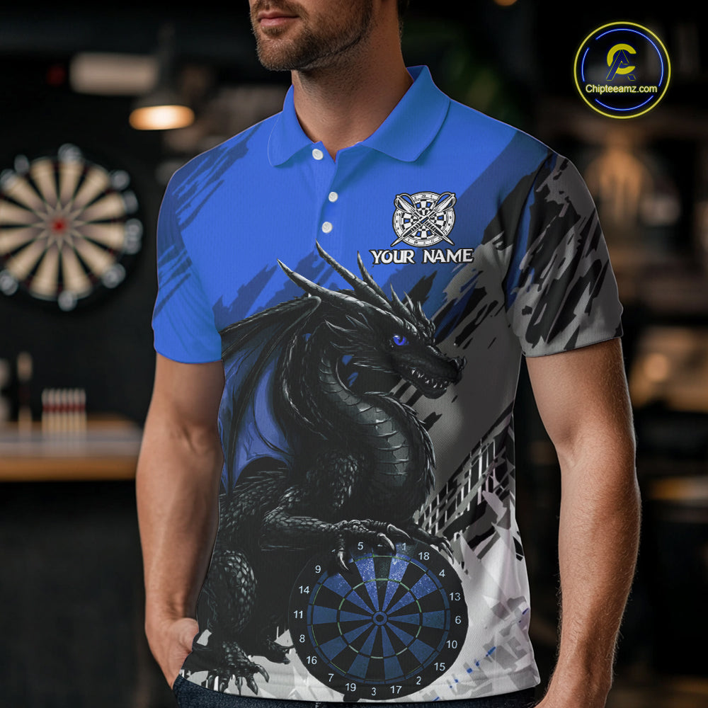 Blue Grunge Dragon Dartboard Custom Men Darts Polo League Shirts Dragon Dart Jerseys NYN2240