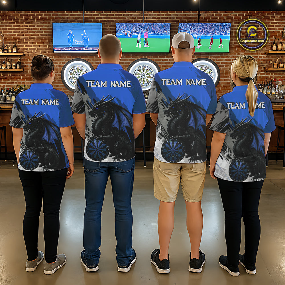 Blue Grunge Dragon Dartboard Custom Women Darts Quarter-Zip League Shirts Dragon Dart Jerseys NYN2240