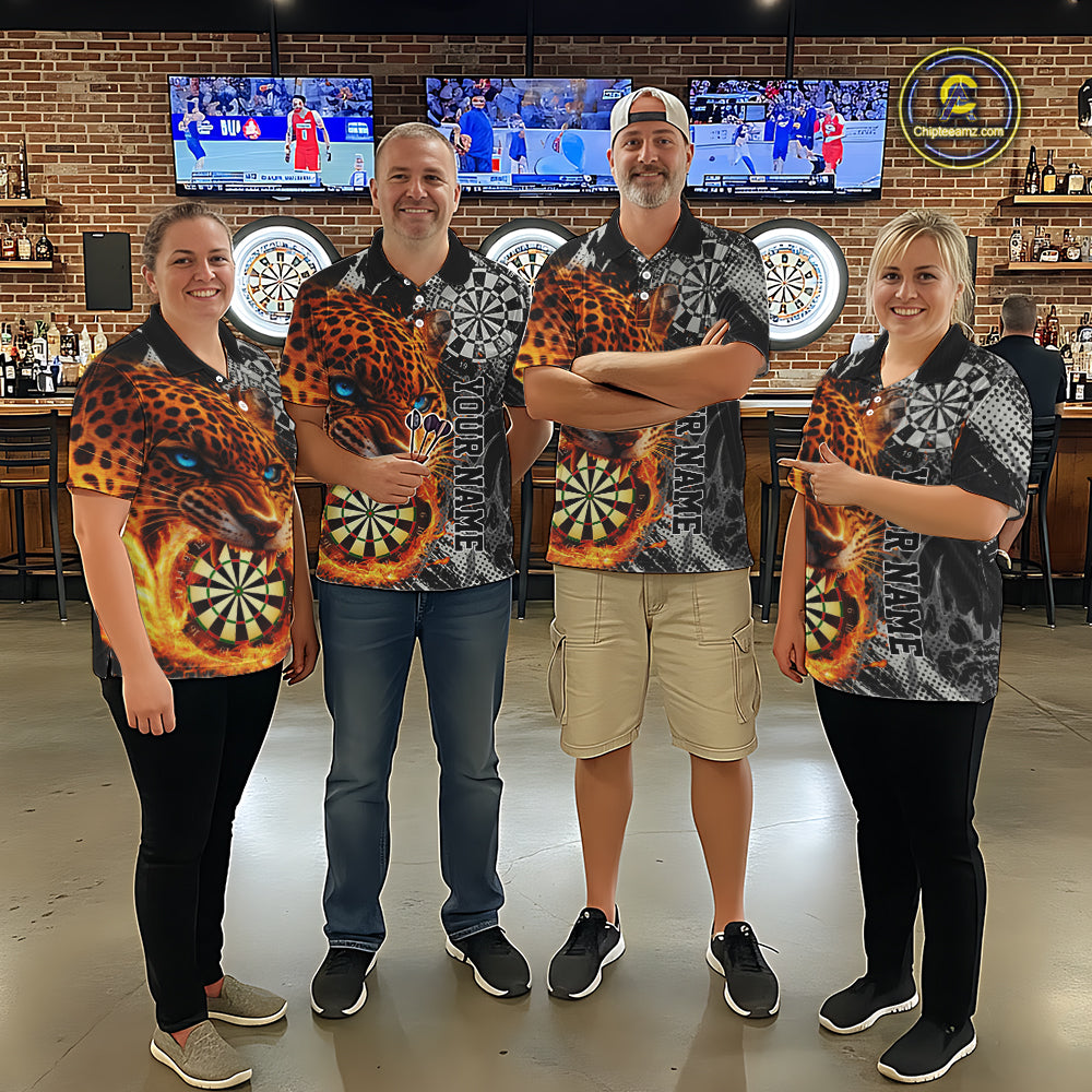 Orange Leopard Flame Dartboard Custom Women Darts Polo League Shirts Grunge Dart Jerseys NYN2241