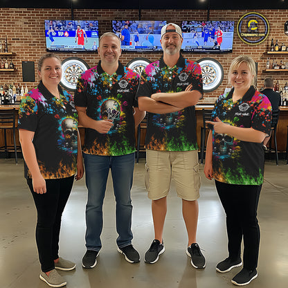 Custom Colorful Skull Dart Arrow Fire Flame Women Darts Polo League Shirts Dart Jerseys NYN2242