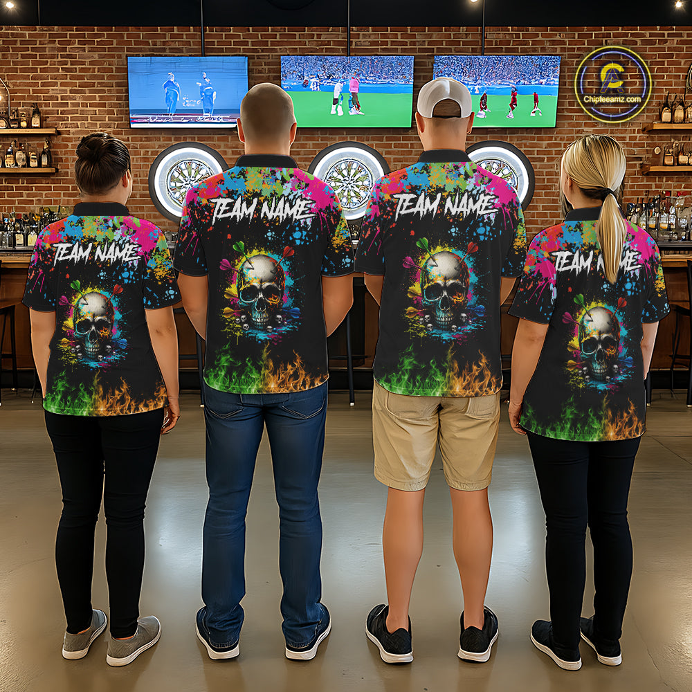 Custom Colorful Skull Dart Arrow Fire Flame Women Darts Polo League Shirts Dart Jerseys NYN2242