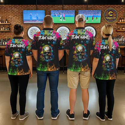Custom Colorful Skull Dart Arrow Fire Flame Women Darts Polo League Shirts Dart Jerseys NYN2242