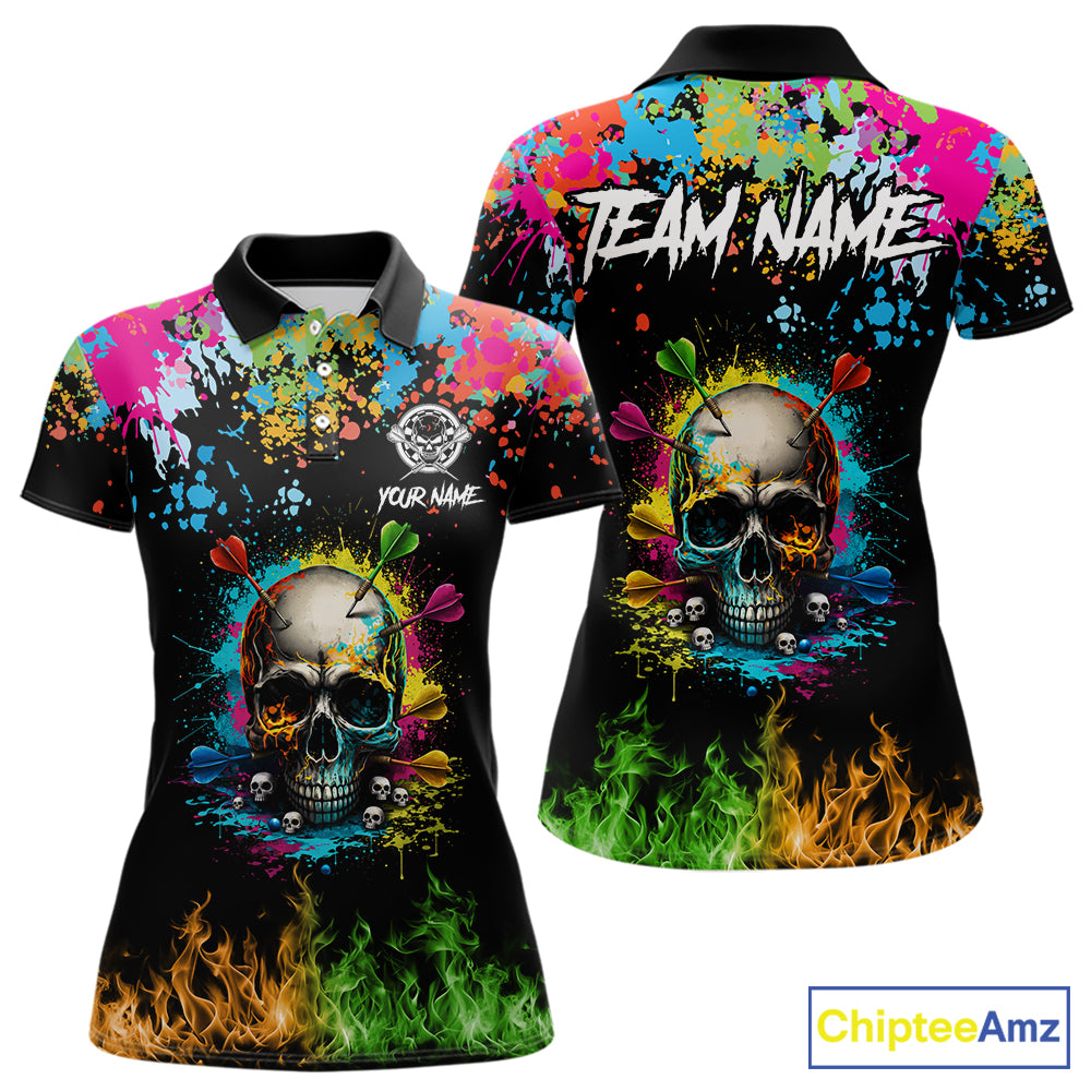 Custom Colorful Skull Dart Arrow Fire Flame Women Darts Polo League Shirts Dart Jerseys NYN2242