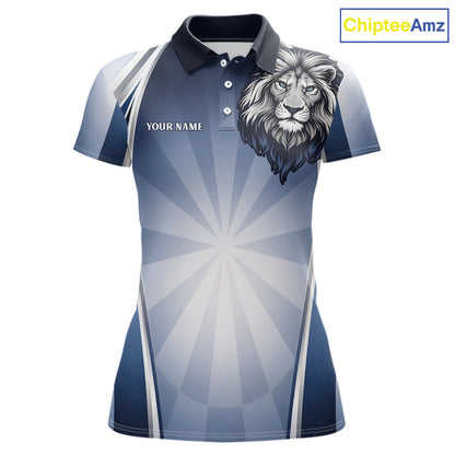 Personalized Blue And Silver Funny Lion Darts Shirt Lion Darts Polo & 1/4-Zip For Women Darts Gifts NYN2899