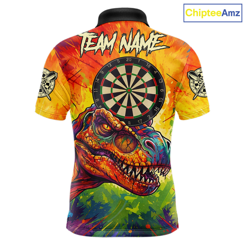 Colorful Dinosaur Funny Darts Shirt For Men Custom Splatter Paint Dart Outfits Jerseys NYN3116