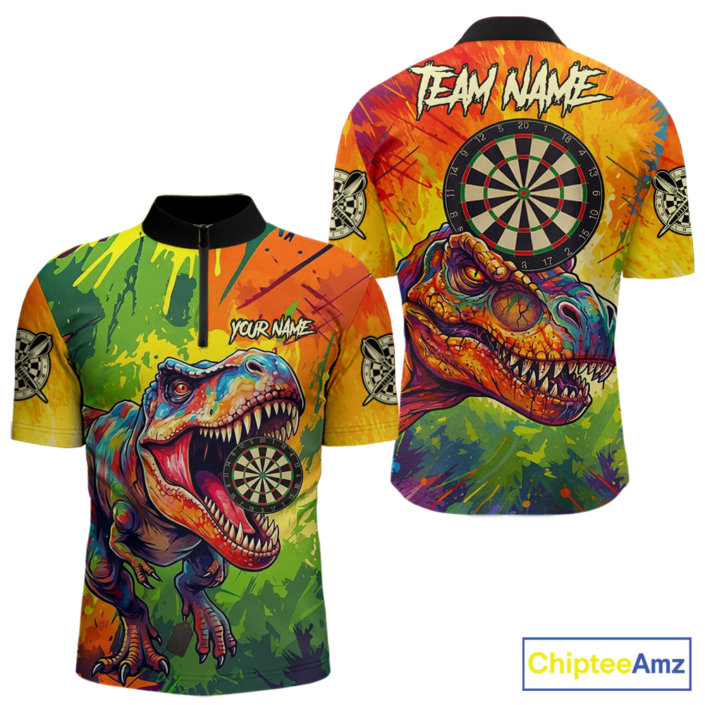 Colorful Dinosaur Funny Darts Shirt For Men Custom Splatter Paint Dart Outfits Jerseys NYN3116