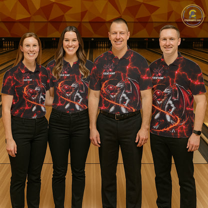Thunder Lightning Dragon Bowling Shirt For Men Custom Fire Flame Bowling Team Outfits | Red NYN3282