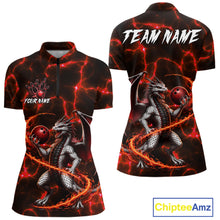 Load image into Gallery viewer, Red Lightning Dragon Bowling 1/4-Zip Shirt For Women Custom Fire Flame Bowling Team Outfits