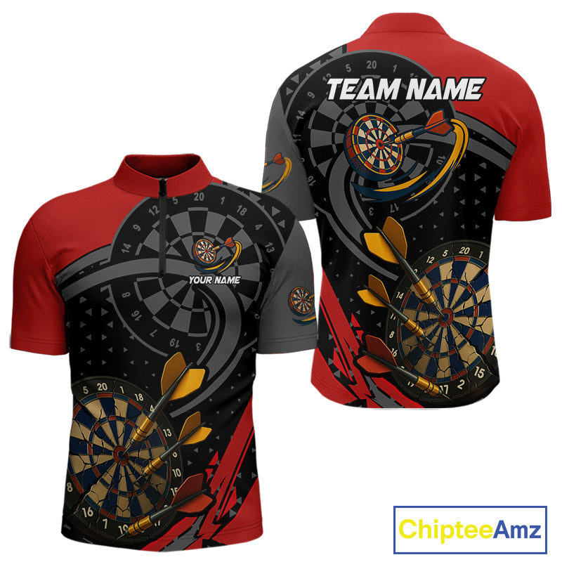 Cracked Dartboard & Dart Arrows Red Darts Shirt For Men - Custom Name & Team NYN0603
