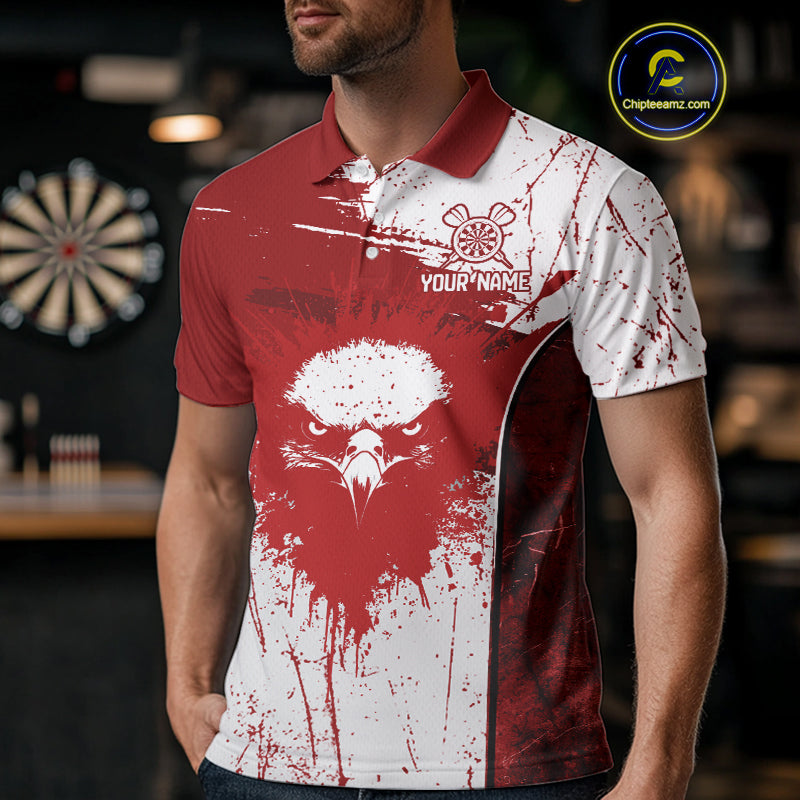Personalized Eagle And Skull Grunge Red Dart Polo Shirts For Men, Dart Team Jerseys NYN0791