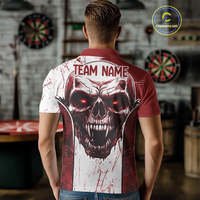 Personalized Eagle And Skull Grunge Red Dart Polo Shirts For Men, Dart Team Jerseys NYN0791