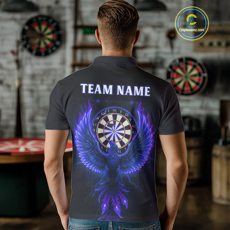 Custom Funny Flame Phoenix Blue Dartboard Dart Men Polo Jerseys Outfits Dart Shirts NYN1745