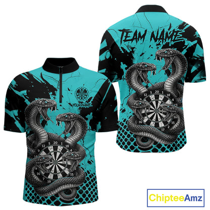 Black And Turquoise Multi Cobra Grunge Dartboard Custom Men Quarter-Zip Darts Shirt Dart Gifts NYN2017