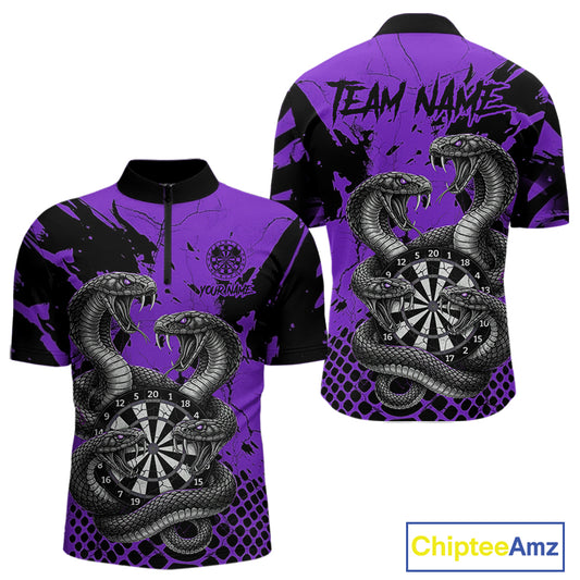 Black And Purple Multi Cobra Grunge Dartboard Custom Men Quarter-Zip Darts Shirt Dart Gifts NYN2019