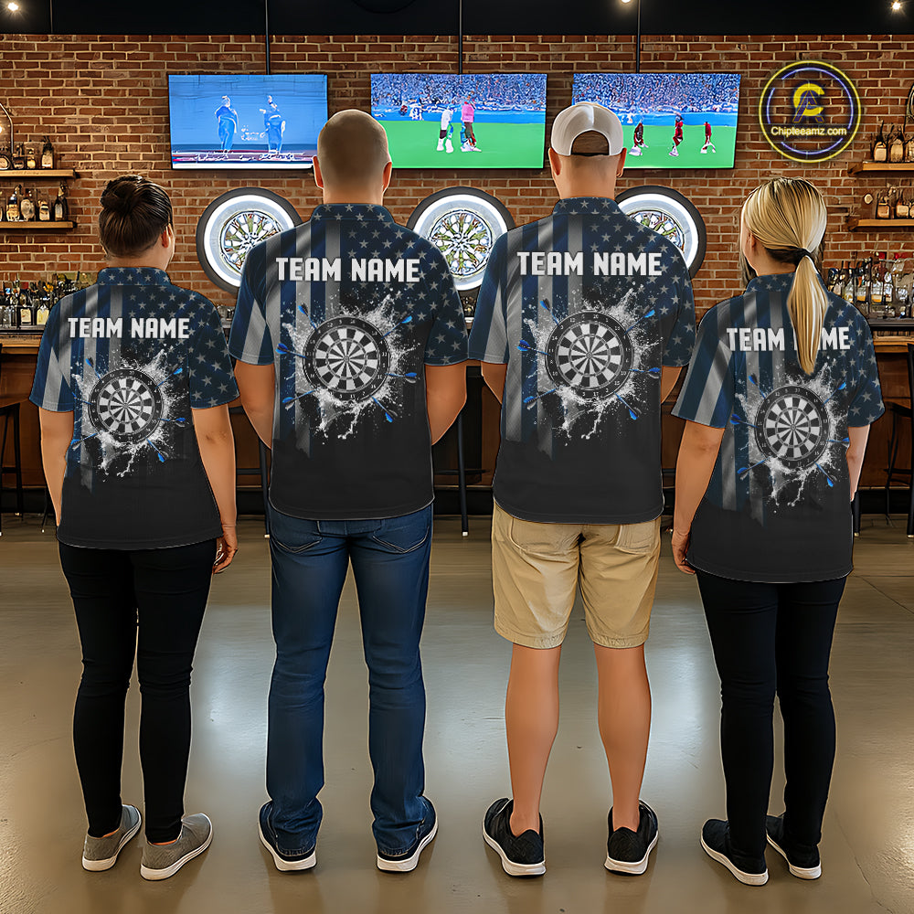 Custom Blue US Flag Water Dartboard Women Darts Polo League Shirts Patriotic Dart Jerseys NYN2246